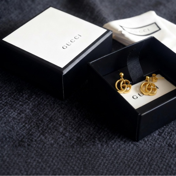 Gucci Jewelry - Gucci Gold Tone Double G Drop Stamped Charm Earrings